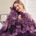 Fuzzy Faux Fur Throw Blanket Queen Size Tiedye Violet Purple Super