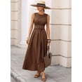 thumbnail image 7 of Brown Sleeveless Tie Waist A-Line Maxi Dress For Women Elegant Vacation Dress, 7 of 7
