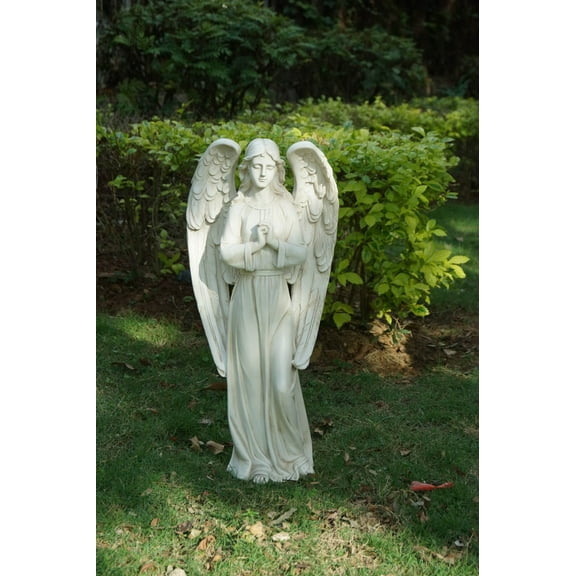 Hi-Line Gifts Standing Angel with Folded Hands Outdoor Garden Statue - 28" - White