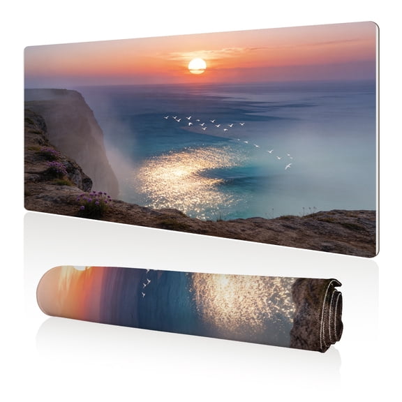 LIVEKEY XXL Mouse Pad Sunset Cliff Seaside 80x40cm Non Slip Durable Easy Clean Stitched Edges Full Desk Coverage for Gaming Office Use
