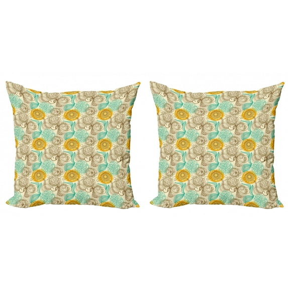 Ambesonne Floral Throw Pillow Cover 2 Pack, Abstract Carnations Art, 20", Tan Turquoise Marigold