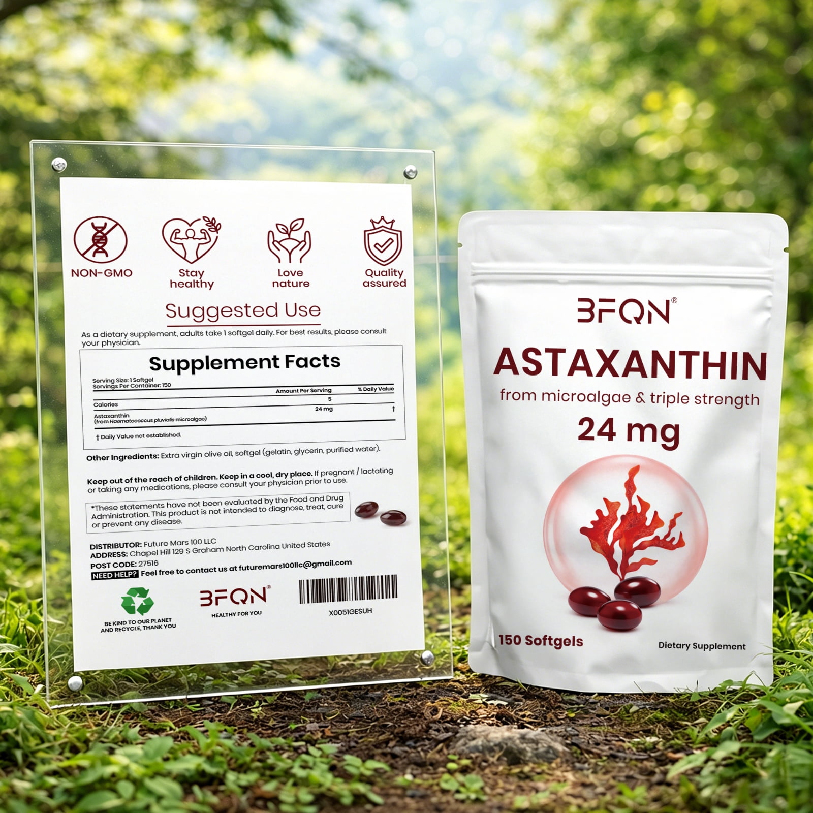 BFQN Astaxanthin 24mg Softgels, 150 Softgels, 5-Month Supply | Premium Antioxidant Supplement from Microalgae | Triple Strength, Non-GMO, Gluten Free