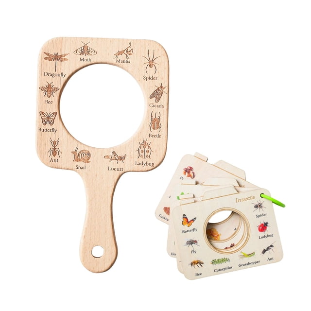Juguete de aprendizaje de madera para niños, práctico y educativo temprano con lupa. Cuadrado