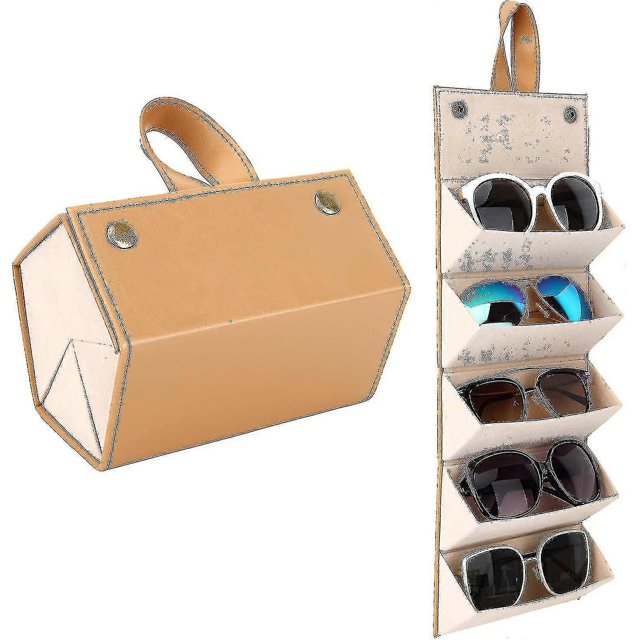 Estuche para gafas con compartimentos, estuche de transporte para guardar gafas de sol, estuche de almacenamiento plegable, organizador de gafas portátil para hombres y mujeres, amarillo
