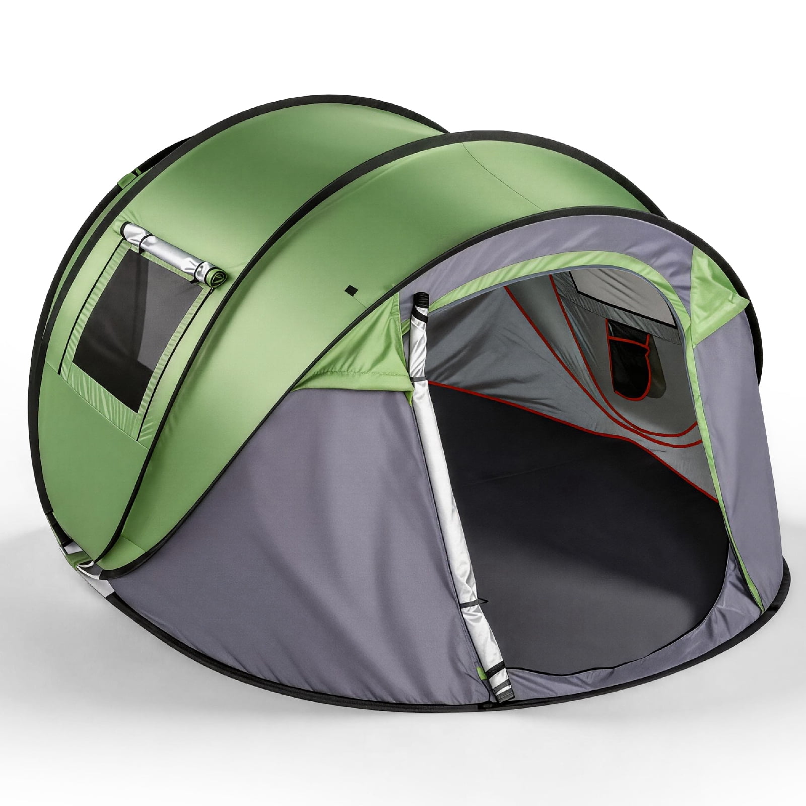 4 Person Pop Up Tent for Camping, Waterproof Instant Family Tent with Front Awning, Automatic Tent Throw Pop Up Instant Flip Pop Tent for Camping, Green