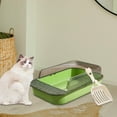 thumbnail image 6 of Cat Litter Box Kitten Litter Pan with High Side Cat Sandbox Sturdy Semi Enclosed Pet Litter Tray Cat Toilet for Indoor Cats Pets Accessories Clear and Green, 6 of 10