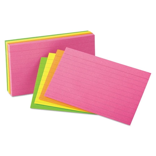 "Ruled Index Cards, 3 X 5, Glow Green/yellow, Orange/pink, 100/pack | Bundle of 2 Packs"
