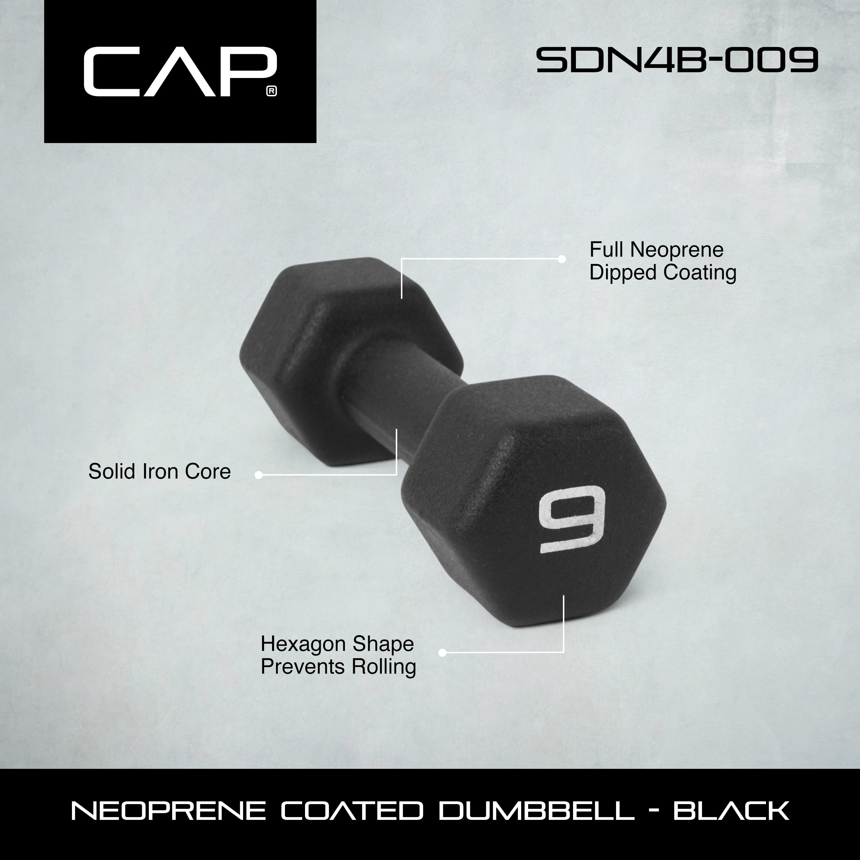 CAP Barbell, 9lb Black Neoprene Dumbbell, Single