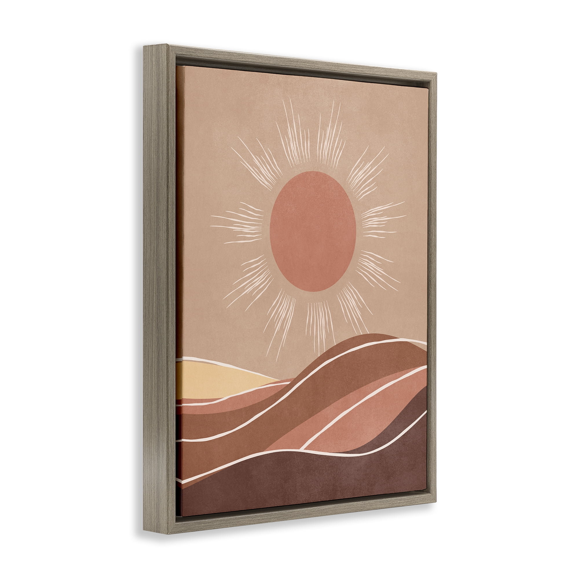 Stupell Industries Boho Sun over Desert Landscape & Nature Painting Brown Floater Framed Canvas Art Print Wall Art, 25 x 31