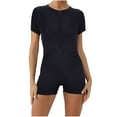 thumbnail image 1 of aidice Combinaisons de Course pour Femmes Décontractées Col Rond Manches Courtes Fermeture Éclair Shorts d'Entraînement Skinny Combinaisons, 1 of 7