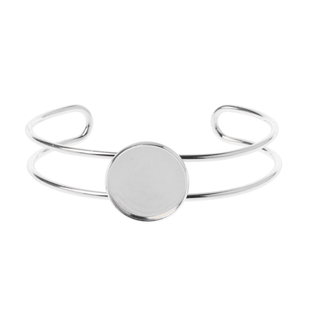 Bangle with Open Topped Heart with Pad for 20mm Cabochon Silver Plated 