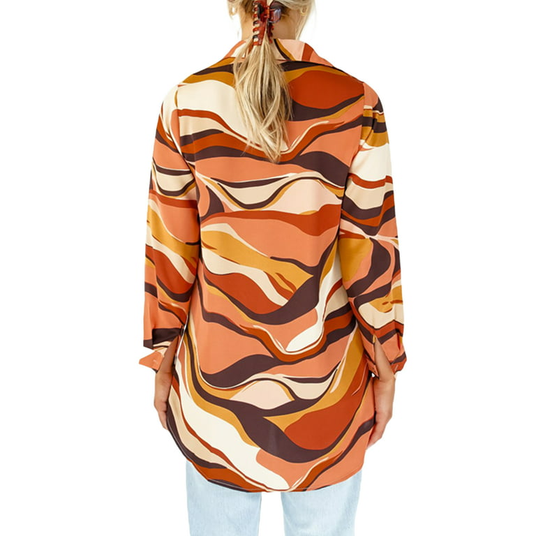 Women Button Down Lapel Shirts, Fashion Abstract/Zebra Print Long