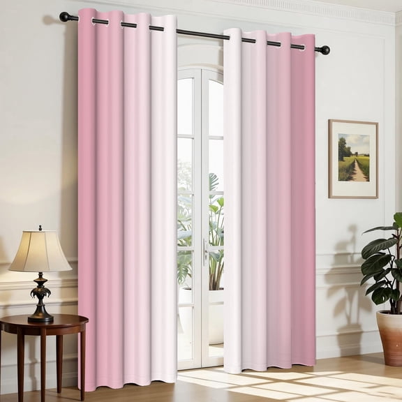 Aofoto Ombre Blackout Curtains 84 Inch Length 2 Panels for Bedroom, Pink Gradient Room Darkening Thermal Insulated Grommet Window Drapes