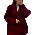 thumbnail image 3 of Chandail à Demi-Col Roulé à Manches Longues pour Femme avec Fermeture Éclair, Automne et Hiver, Tricot Côtelé Décontracté, Rouge Vin, P, 3 of 7