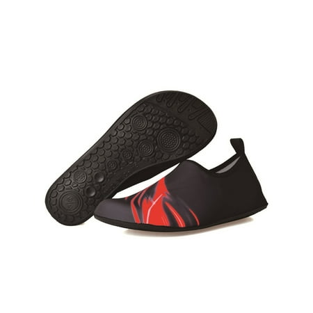 

Eloshman Womens Mens Water Shoes Quick Dry Aqua Socks Barefoot Swim Shoe Beach Breathable Surfing Sock Sneaker Non-Slip Flats Black Red 10.5-11