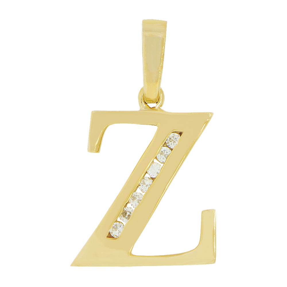 Initial Capital Letter N Pendant Charm Created CZ 12mm Wide 14k Yellow Gold