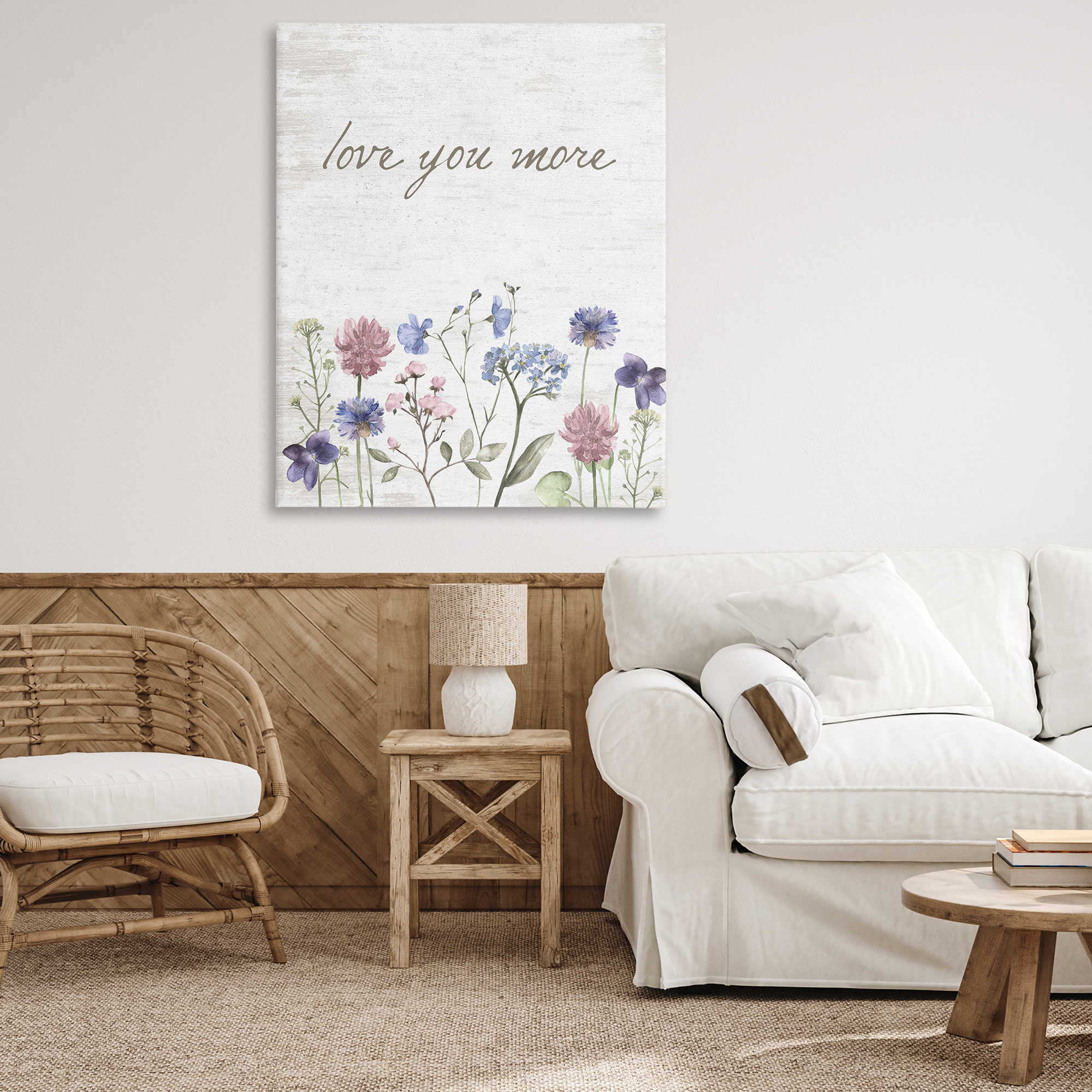 Love You More Wildflowers Canvas Wall Art, design by Lettered and Lined