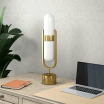 Blair Pill-Shaped Table Lamp with Milk Glass Shade in Brass/White