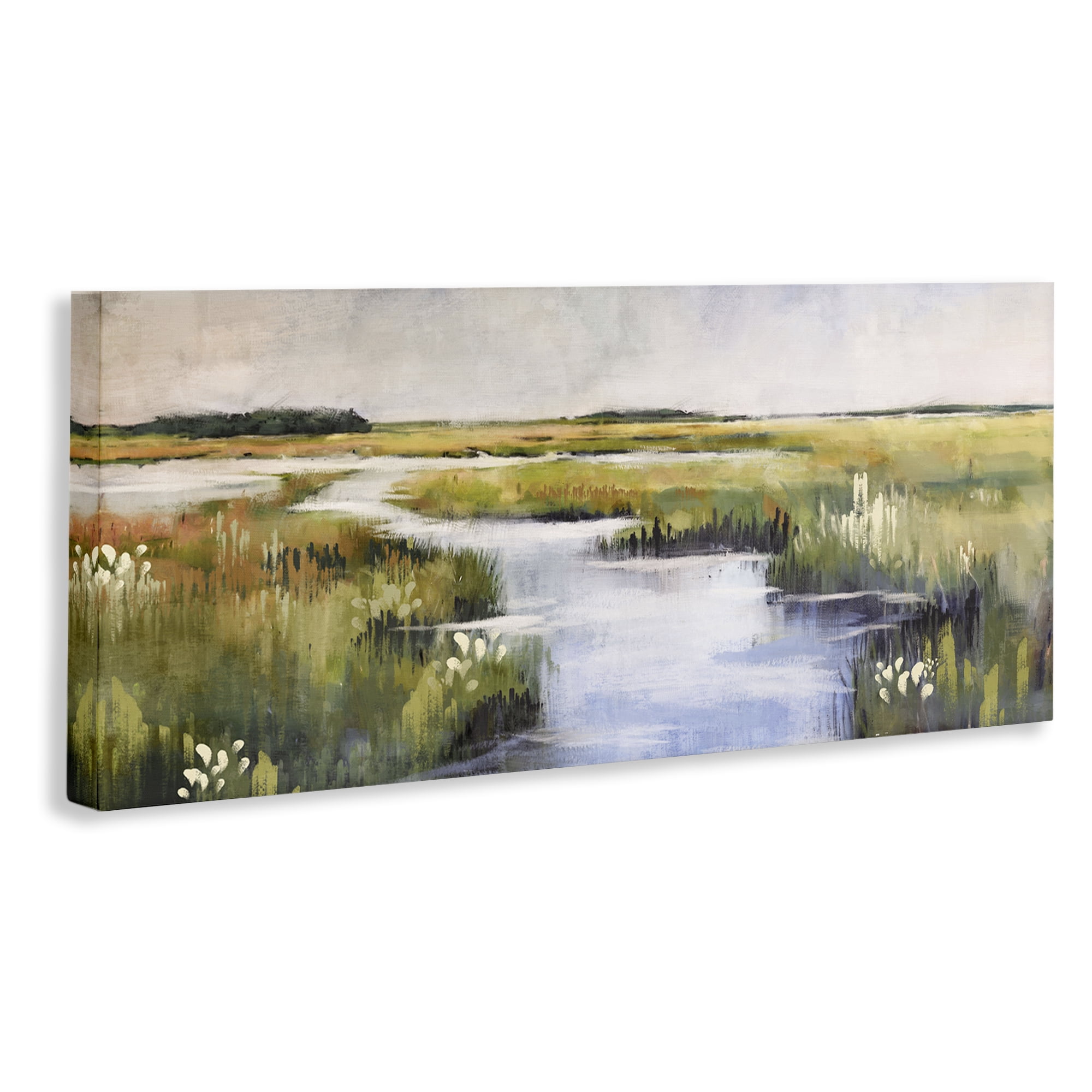 Stupell Industries River Through Marshlands Landscape & Nature Painting Wrapped Canvas Art Print Wall Art, 24 x 10