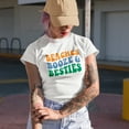 thumbnail image 2 of Beaches, Booze & Besties, Beach Lover Quote, Groovy Retro Wavy Text Merch Gift, Heather Grey T-Shirt, Small, 2 of 5