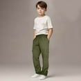 thumbnail image 3 of HAOTAGS Big Boys Casual Sweatpants, Stright Leg Cargo Pants Elastic Waist with Drawstring Sport Jogger for School Army Green 13 Years, 3 of 8