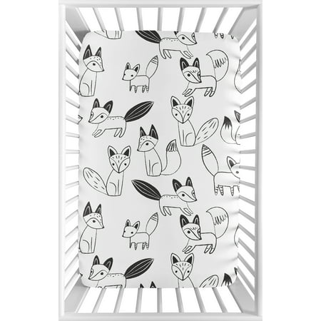 UPC: 0846480057154 | Fox Black and White Collection Mini Crib Sheet