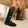 thumbnail image 6 of Knee High Boots Women Fold Over Knee High Leather Surface Boots Chunky High Heels Long Boots Pull-on Pointed Toe Dress Tall Boots for Women（Color:Black,Size:8.5), 6 of 9