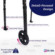 Dr. Aid Premium 2 Button Folding Walker with Wheels - Lightweight Walkers for Seniors - Front Wheel Rolling Walker - Durable Aluminum Frame, Adjustable Height, Supports Up to 320lbs - Carbon Black