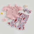 thumbnail image 2 of 3PCS Toddler Girl Short Sleeve Romper Rib Knit Button Bodysuit Flare Pants Clothes, 2 of 6
