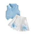thumbnail image 2 of JOANKDMI 2 Piece Set Girls Casual Shorts Set Collared V Neck Sleeveless Ribbed Top and Elastic Waist Shorts Breathable Outfits for Beach Party Holiday with Flower Applique, 5Y, 2 of 9