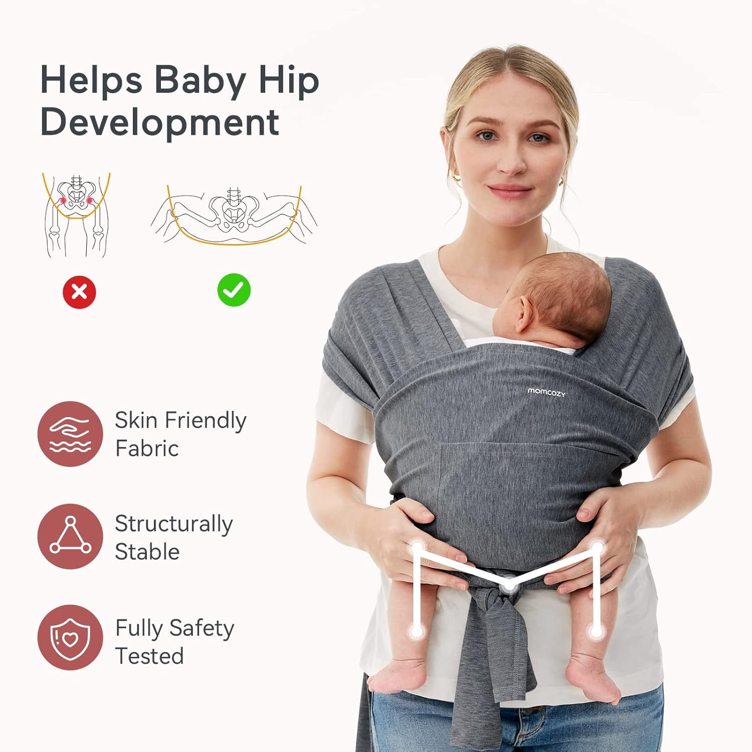 Momcozy Baby Wrap Carrier, Easy to Wear Infant Carrier, Lightweight Adjustable Hands Free Baby Carrier, for Newborn to Toddler 8-35 lbs