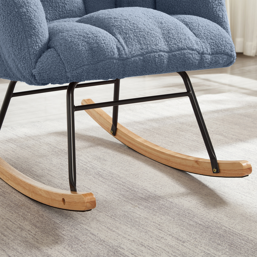 DECMAY Glider Chair for Living Room, Tufted Upholstered Teddy Fabric Rocking Accent Chair with Metal Frame and Wooden Legs