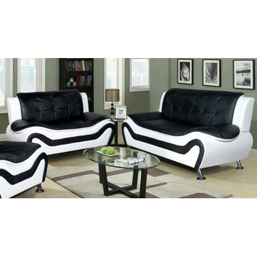 Pon Living Furniture Inc 2 Piece Modern Leather Sofa And Loveseat Set Black/White