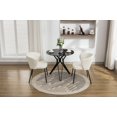 thumbnail image 3 of Modern Boucle Fabric Dining Chairs Set of 2 with Black Metal Legs, Round Upholstered Kitchen Chairs with Integrated Armrest Backrest for living room, lounge and Dining room, Ivory, 3 of 9