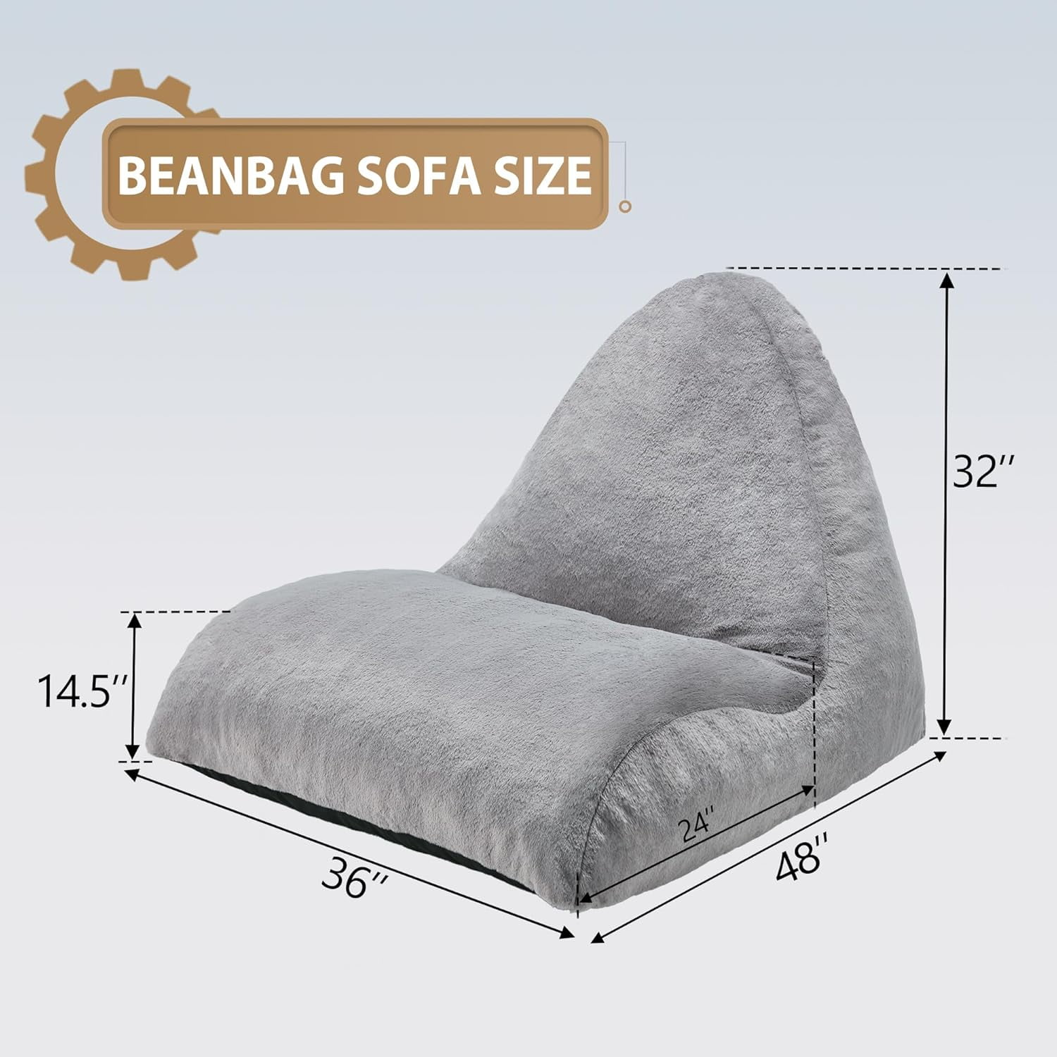 Bean Bag Chair Sofa Memory Foam Pre-Filled Bean Bag Chairs Stuffed Beanbag Sofa Lazy Bean Bag Sofa for Adults, Bean Bag Couch for Gaming, Reading & Relaxing(Faux Fur, Light Grey)