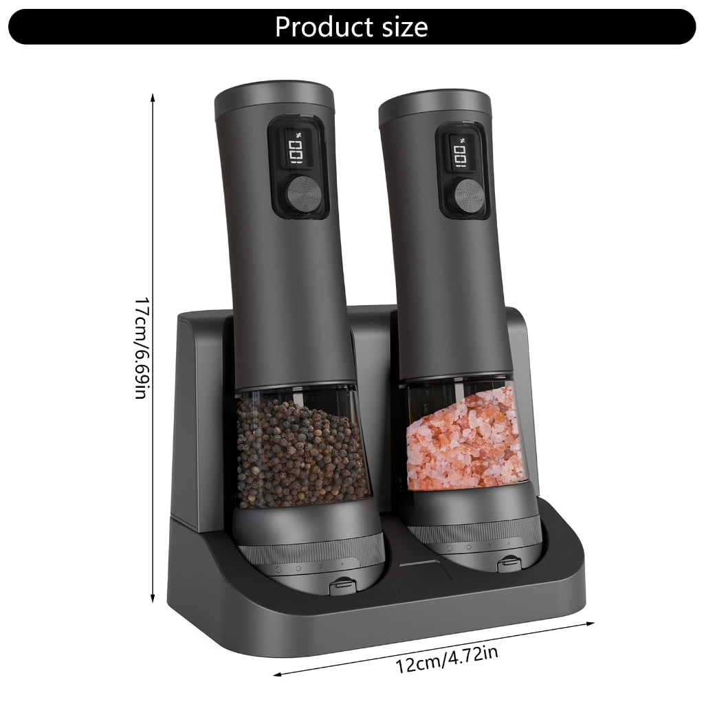 Electric Pepper Grinders Set With USB Charging Dock 100ml Clear Container Spill Proof Cover For Home Cooking