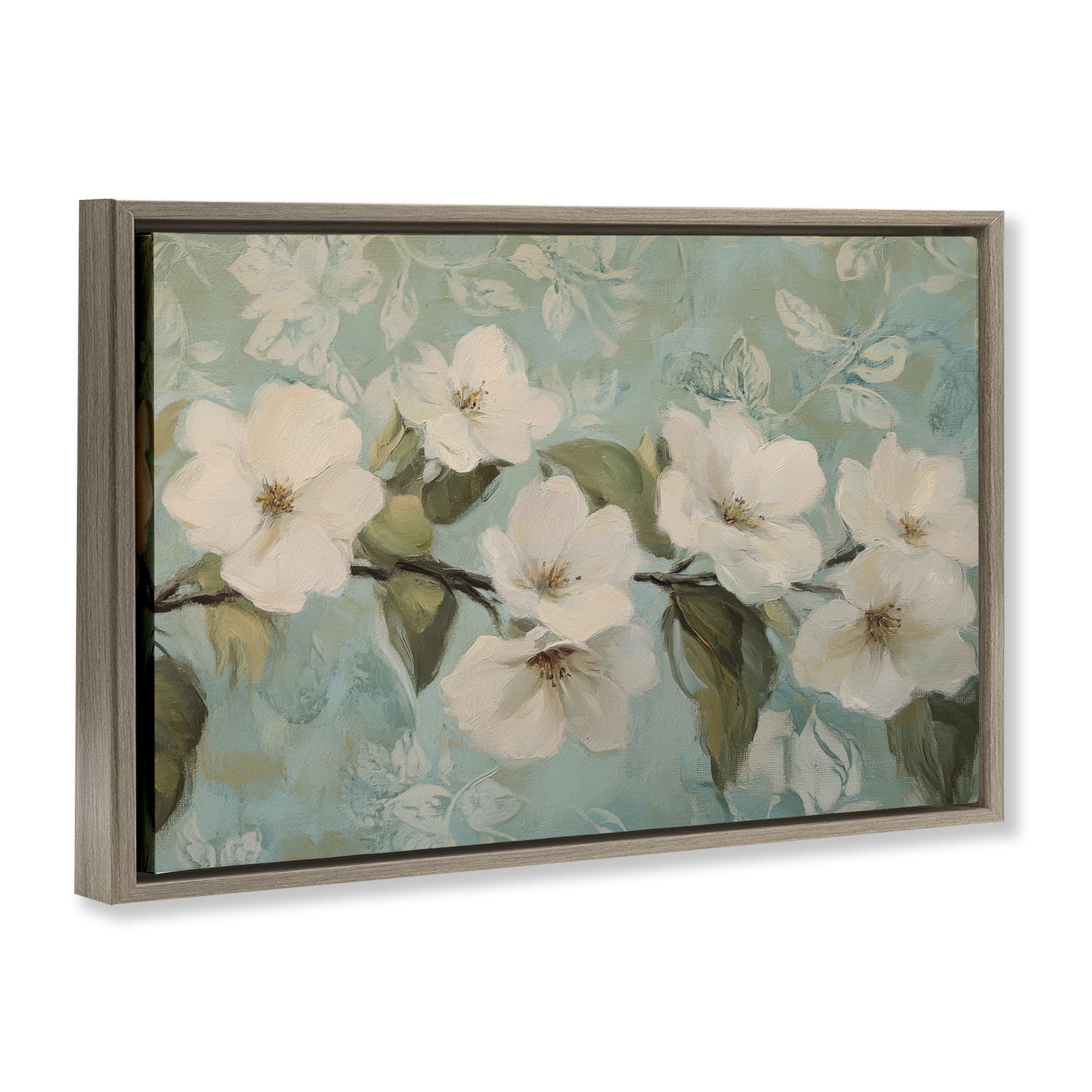 Stupell Industries Serene Flower Branch Blooms Brown Framed Floater Canvas Wall Art, design by Petal Prints Design