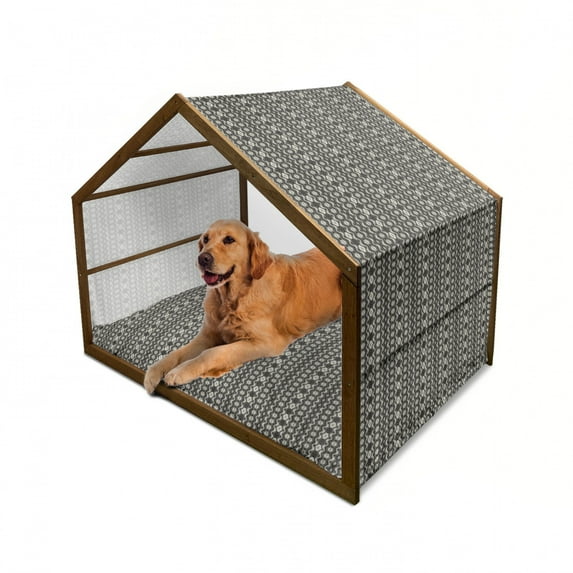 Geometric Pet House, Aztec Tribal Folk Zigzags Chevron Traditional Bohemian, Outdoor & Indoor Portable Dog Kennel with Pillow and Cover, 5 Sizes, Charcoal Grey Black, by Ambesonne