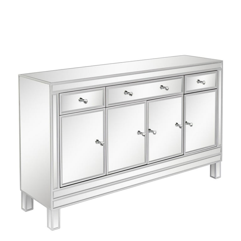 Ktaxon Mirrored Finish Glass TV Stand Console Table with 3 Drawers 4 Doors for Living Room, Size: 53, Silver