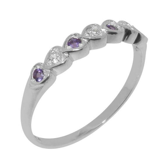 LBG British Made 10k White Gold Cubic Zirconia & Natural Amethyst Womens Eternity Ring - 33 size options - Size 10