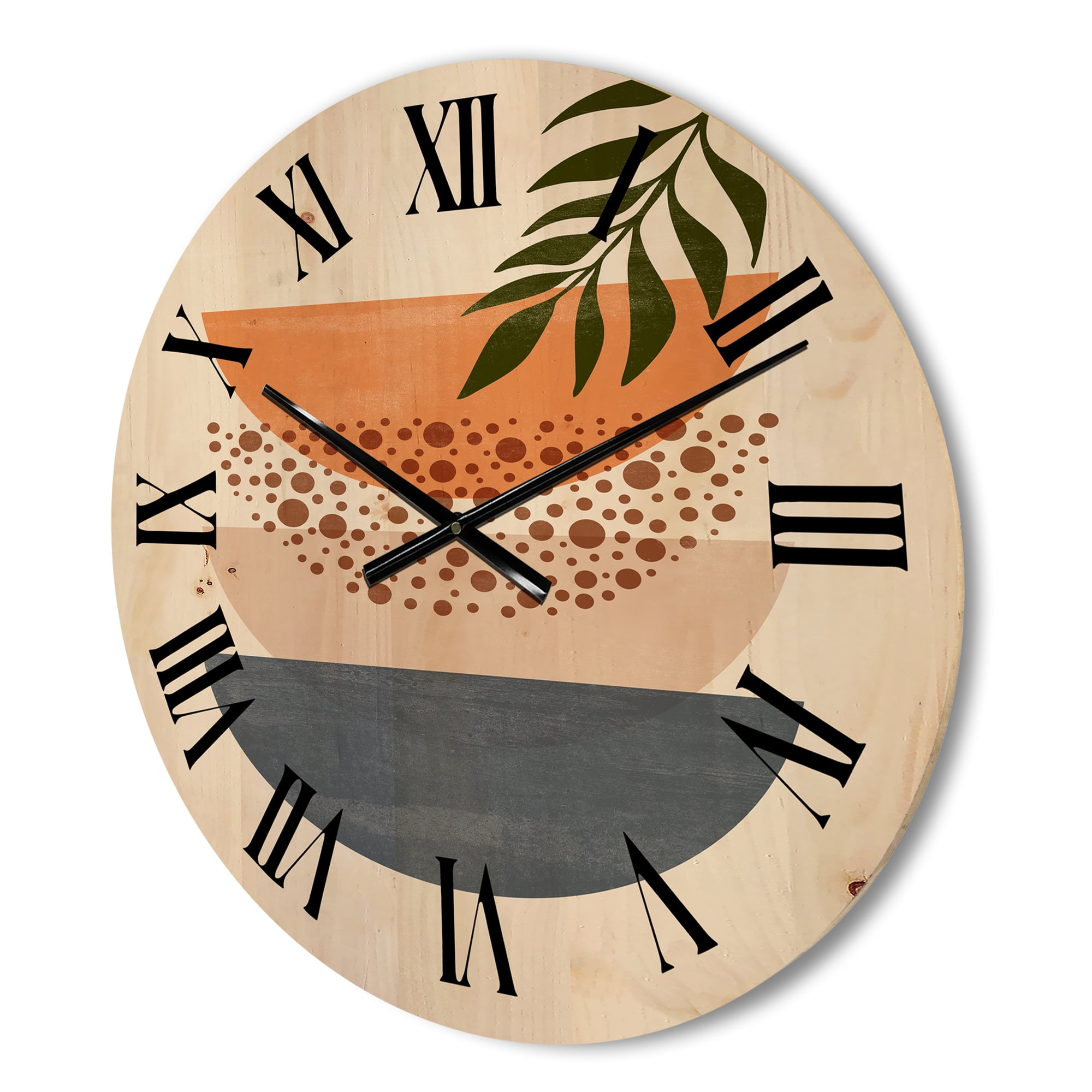 Designart 'Abstract Geometrical Moon and Sun With Leaf III' Modern Wood Wall Clock