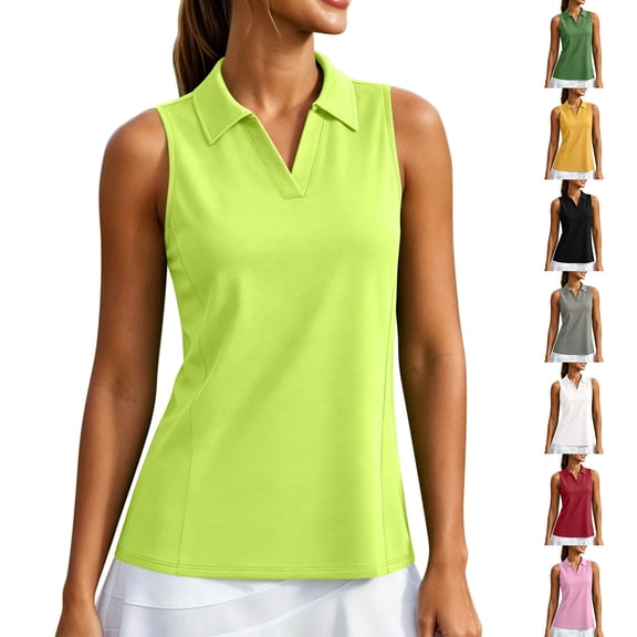 Golf Shirts for Women Sleeveless V Neck Workout Tank Tops Collared Quick Dry Tennis Running Polo Shirts, 2XL