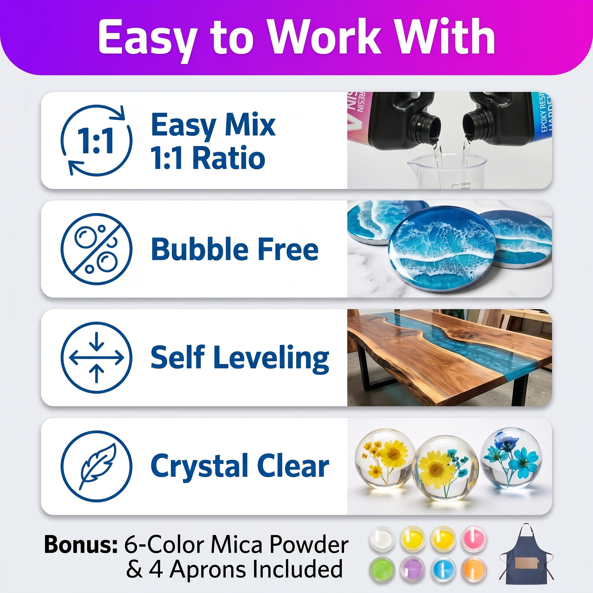 Crystal Clear Epoxy Resin 78oz with 6 color Luminous power- 1:1 Mixing Ratio, Bubble Free & Anti-Yellowing - High Gloss Casting & Coating Resin for Jewelry, River Tables, Bar Top, Countertops & Wood