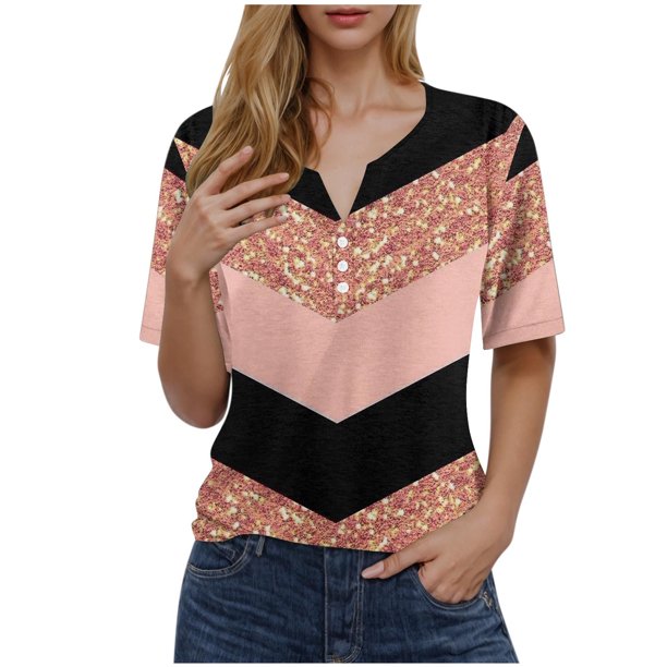 Blusas de Manga Corta para las Mujeres Impresas Cuello Redondo Casual Top, Blusa de Algodón de Imitación para el Hogar Y Diario