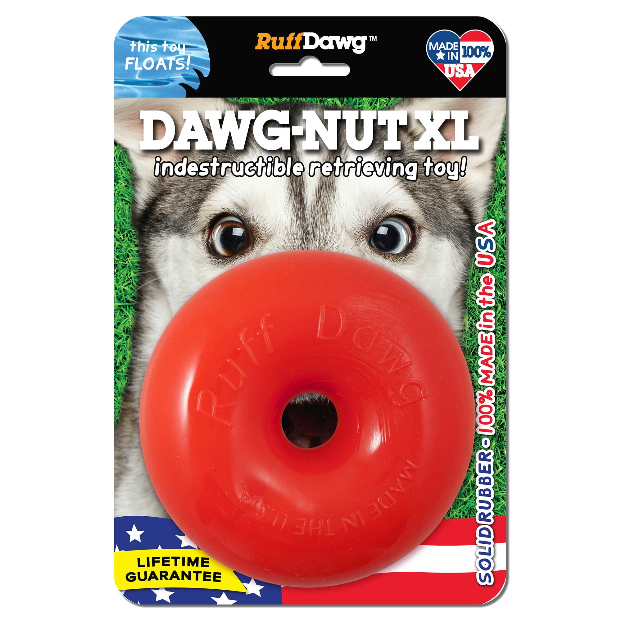 Ruff Dawg Dawg-Nut XL Indestructible Rubber Retrieving Dog Toy, Color Varies