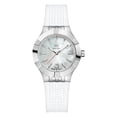 thumbnail image 1 of Reloj Glock Precision para mujer, caja de acero plateado y correa blanca, 1 of 1