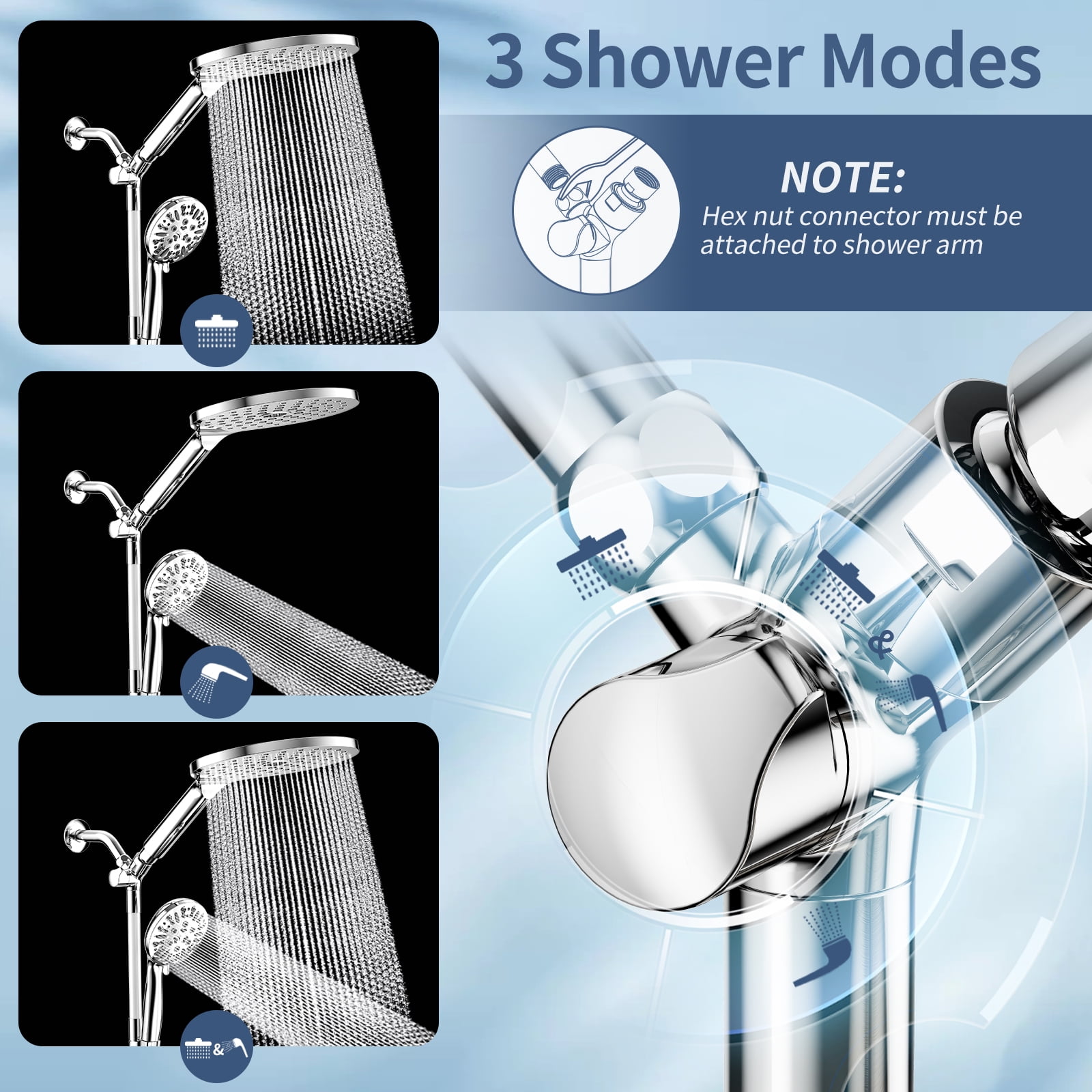 KAIYING Dual Shower Heads with Handheld Spray, 9-Mode High-Pressure Rainfall Shower, 79-Inch Hose, Chrome