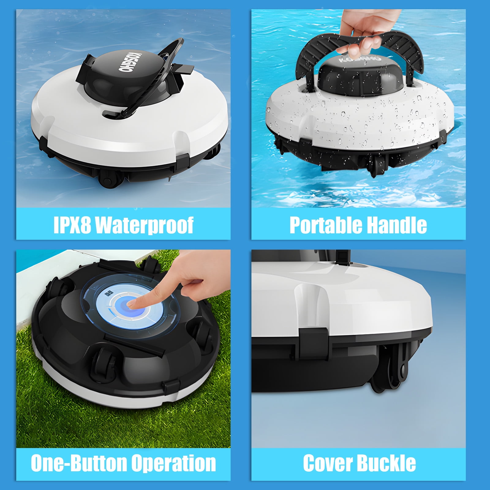 Dcenta Cordless Robotic Pool Cleaner, 120Mins Automatic Swimming Pool Vacuum Cleaner with Dual-Motor for Above Ground In-Ground Swimming Pool Up to 538 Sq. White