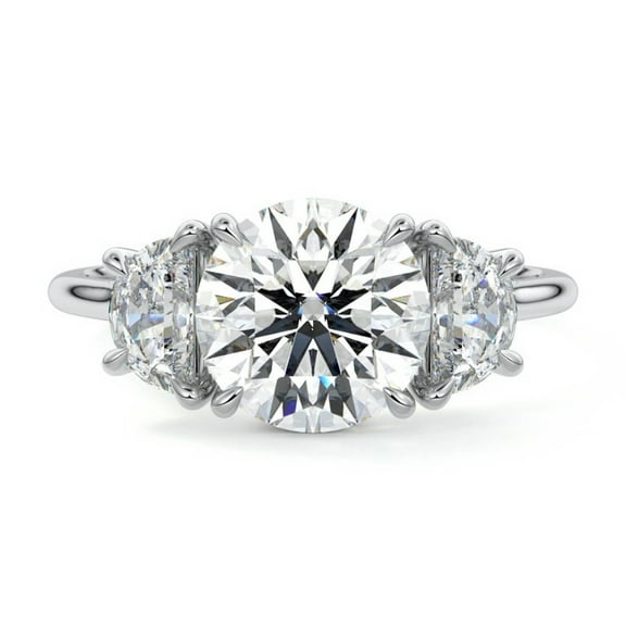 Brig Jewel 2.2 Ct Round Cut Simulated Diamond Ring for Her - 14K White Gold Plated Rings - 3 Stone Engagement Wedding Silver Rings - Forever Diamond Ring for Women's - Diamond Ring for Birthday Gifts
