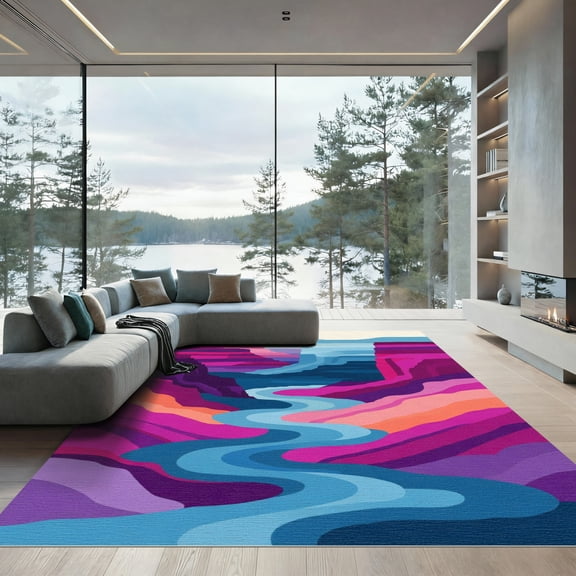 ODIKA 4'x6' Machine Washable Non-Slip Area Rug, Abstract Orange High Traffic Rug, Orange, 1075223